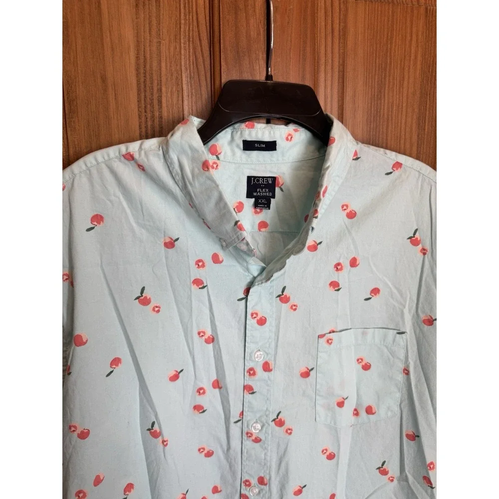 J.Crew Men's Shirt XXL Blue Cherry Print Slim Fit Short Sleeve Resort Preppy‎